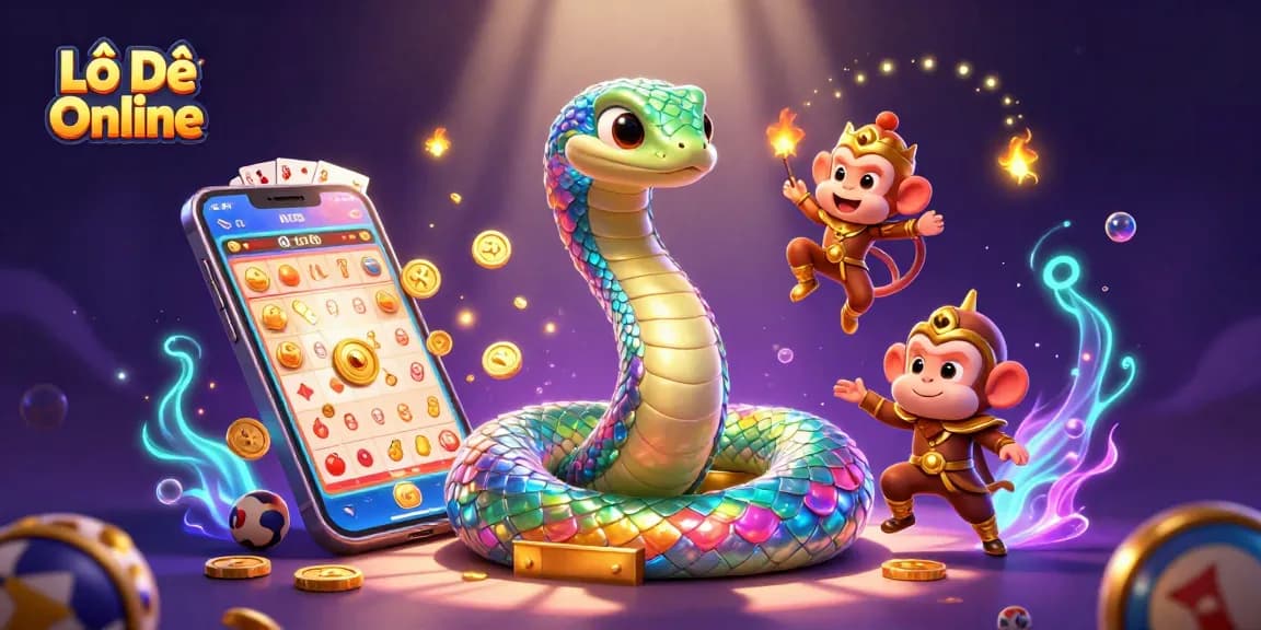 Engage in Lô Đề Online with vibrant 3D illustration featuring colorful lottery elements and energetic characters.