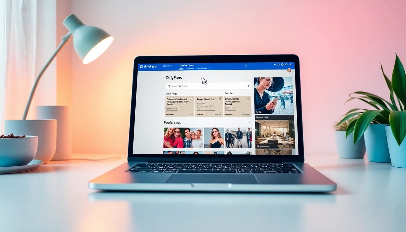 Learn how to search OnlyFans by tags with an engaging digital workspace scene.