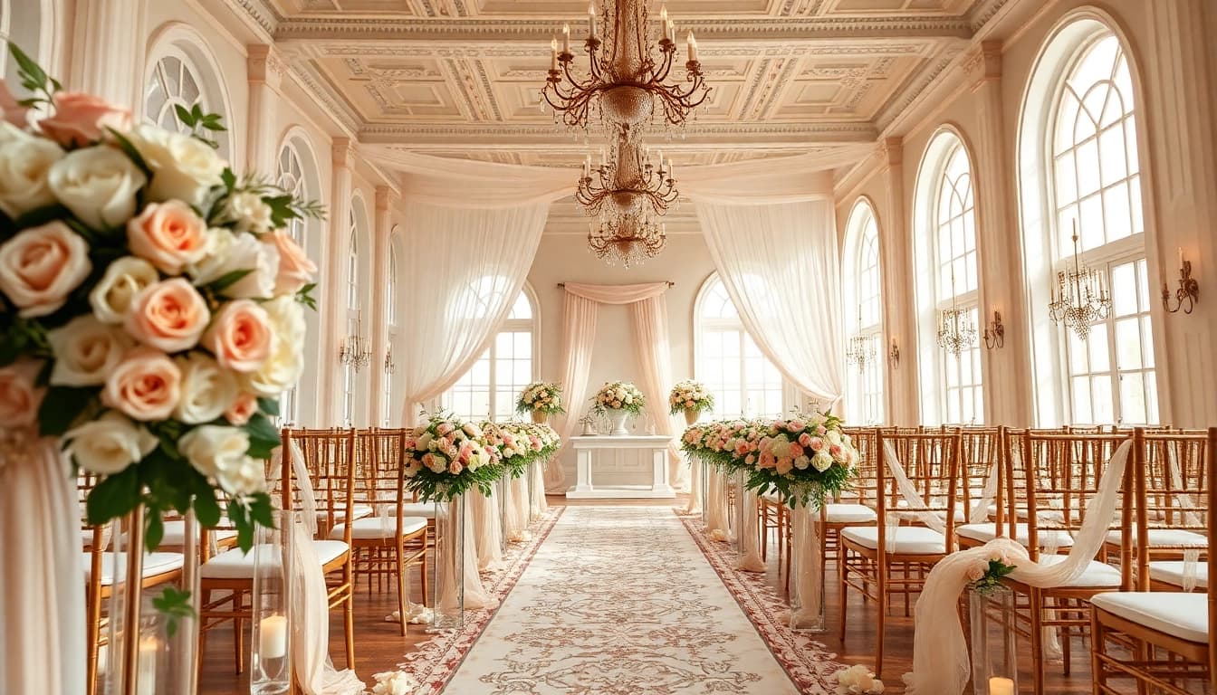 Couple exchanging vows in a stunning Jacksonville Wedding Venue with elegant floral decor.