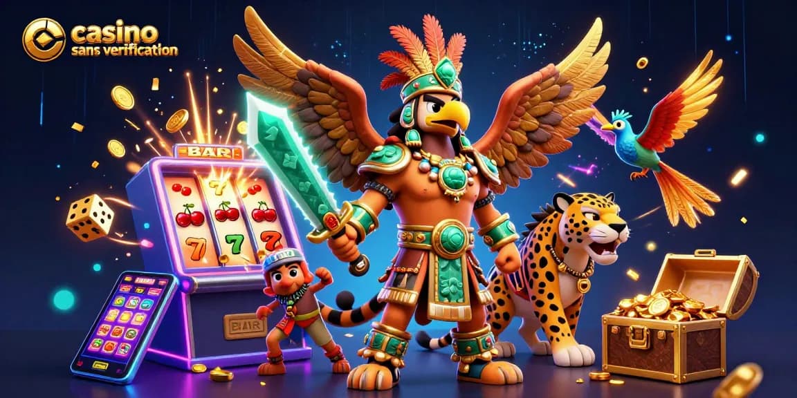 Profitez des jeux captivants dans un casino sans vérification avec des guerriers aztèques et des machines à sous.