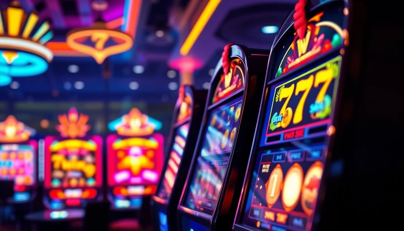 Exciting online slot hoki gaming scene featuring vibrant slot machines and dynamic visuals.