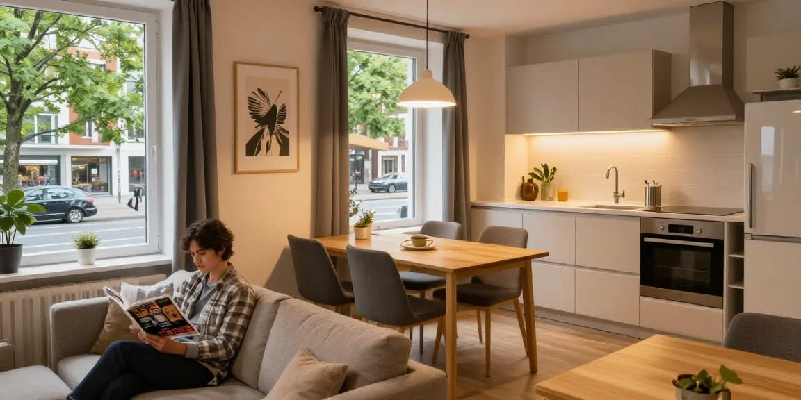 Entspannte Unterkunft in Hannover mit Monteurzimmer, modernem Wohnraum und Küchenzeile.