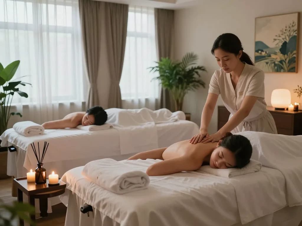 Swedish massage therapy at a serene spa environment featuring relaxed clients and calming decor, ideal for https://www.makangs.com/region/국내/서울-/마사지-스웨디시.