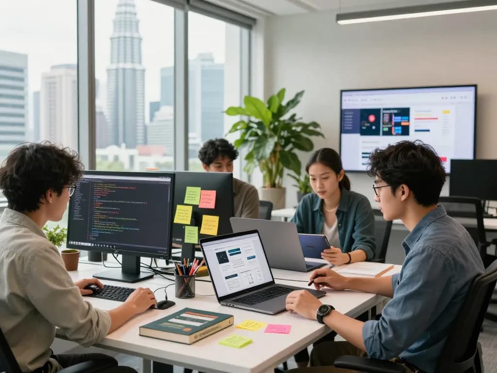 Freelance web designers in Kuala Lumpur collaborating on innovative website design projects.