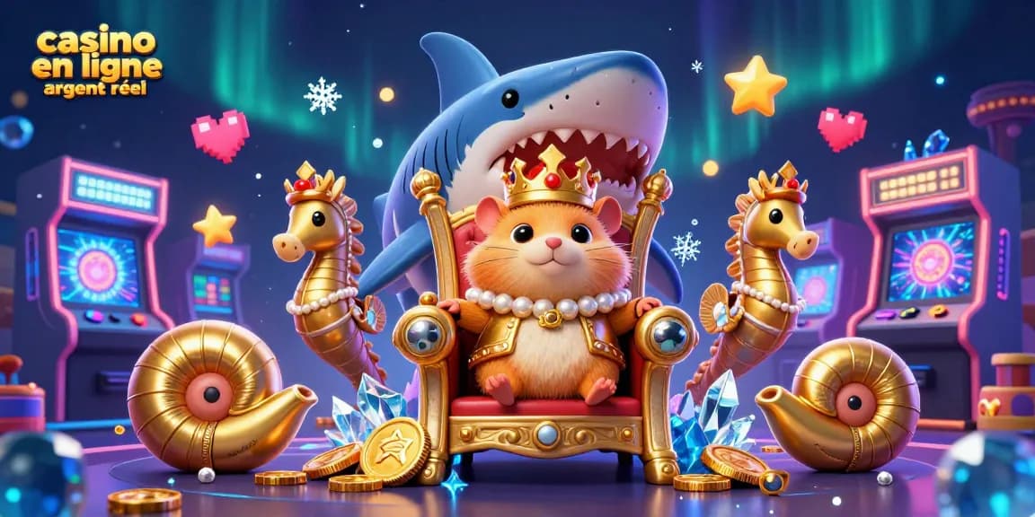 Jouer au casino en ligne argent réel avec le roi hamster sous un trône d'ivoire, entouré de joyaux et de machines à sous.