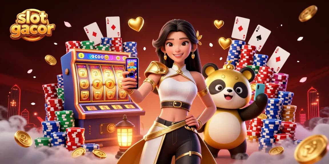 Engage with the thrilling slot gacor experience featuring a dynamic duo and vivid game elements in an engaging illustration.