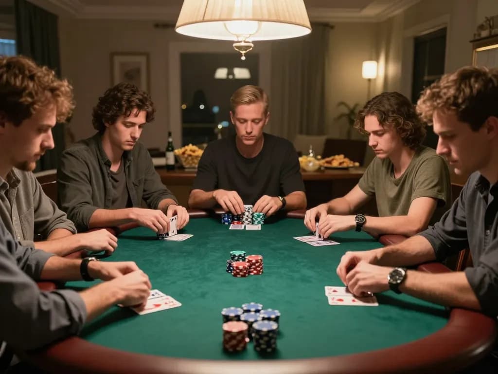 king33 players enjoying a poker game night with competitive atmosphere and snacks