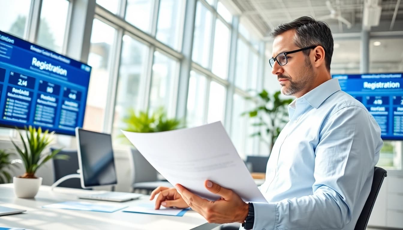 Reviewing Registration and certification in Federal databases for federal contracts in an office setting.
