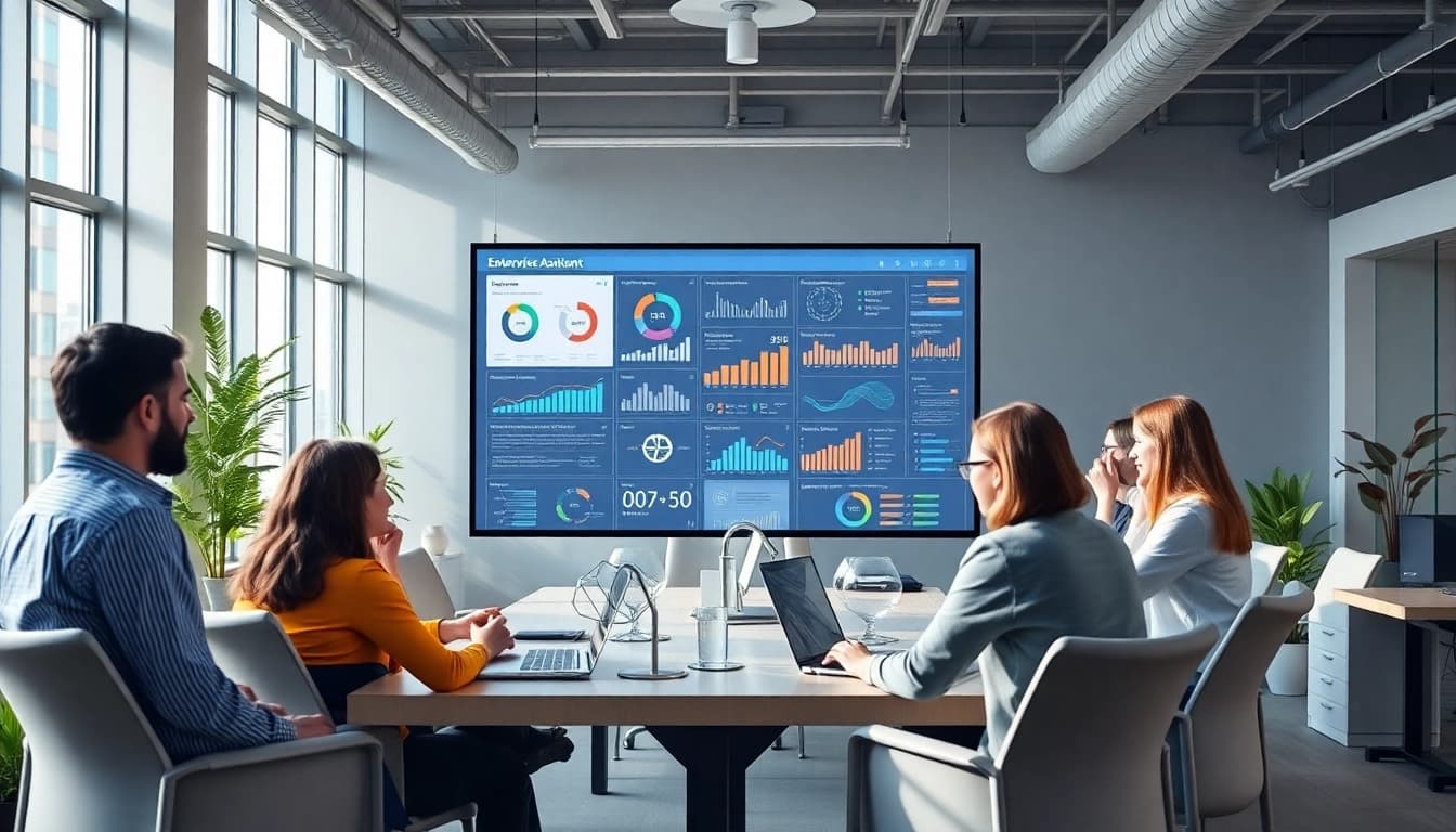 Enhance productivity with enterprise assistant software supporting teamwork in a bright office.