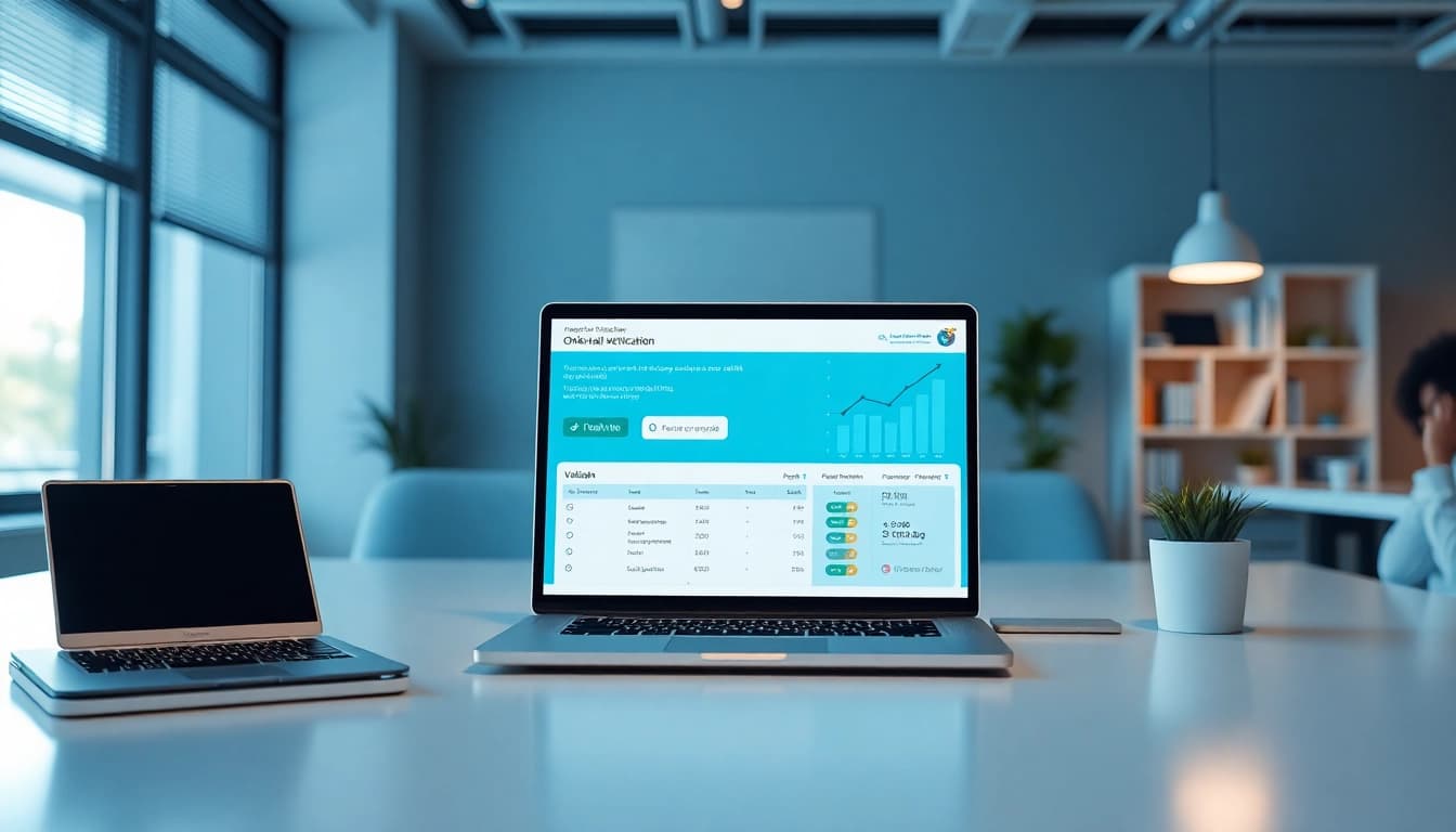 Online email verification dashboard displayed in a modern office environment for enhanced data integrity.