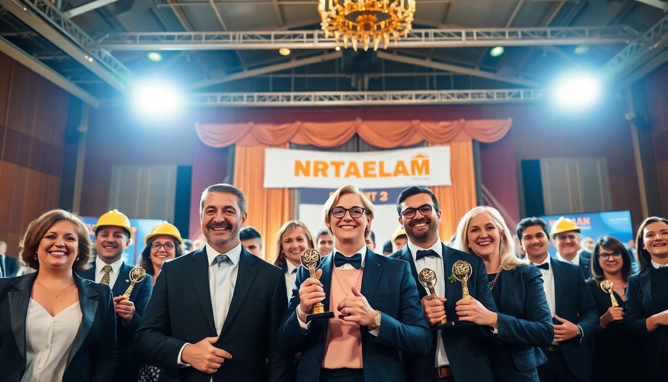 Celebrating construction awards with industry leaders in a vibrant ceremony.