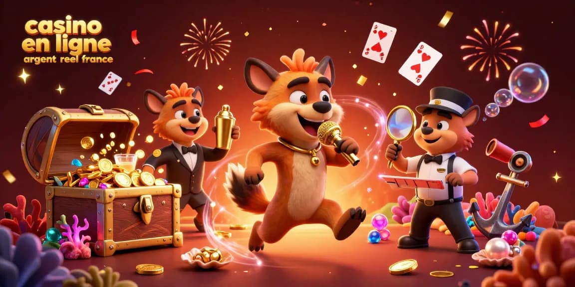 Jouer au casino en ligne argent réel France avec des hyènes animées dans une scène festive et dynamique
