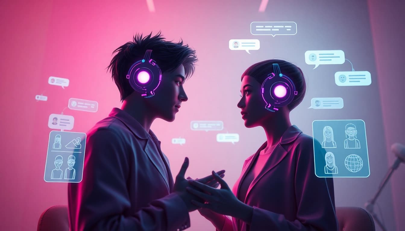 AI NSFW chat interface showcasing intimate virtual characters in a vibrant, immersive setting.