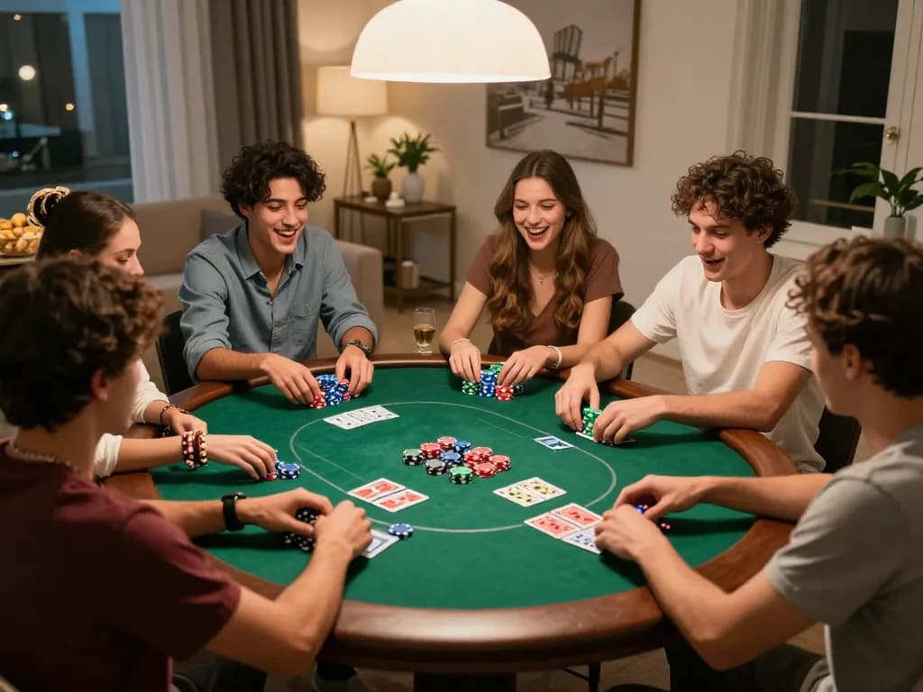 N188 poker game gathering with friends showcasing chips and cards in an inviting home setting