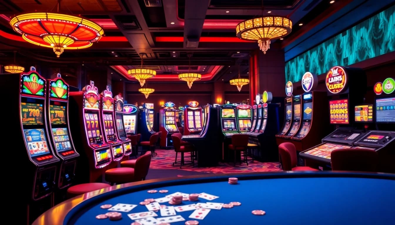 Engaging atmosphere of online casinos in Canada with vibrant gaming machines and lively players.