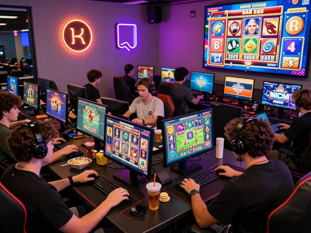 Players enjoying Zeus138 slot games in a vibrant gaming lounge