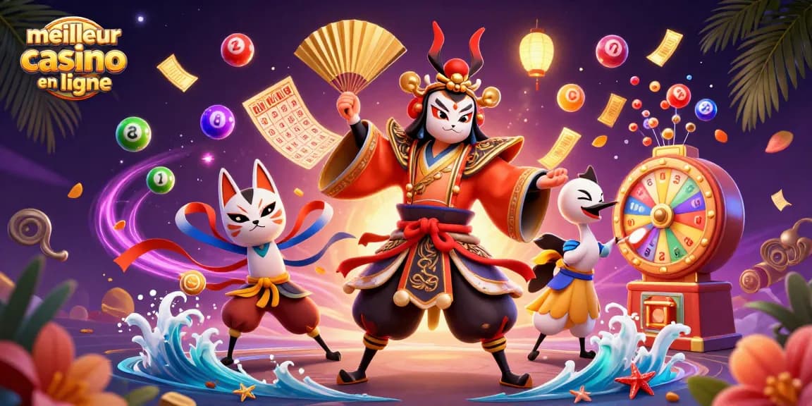 Visualisez le meilleur casino en ligne avec une illustration captivante et dynamique des jeux de loterie.