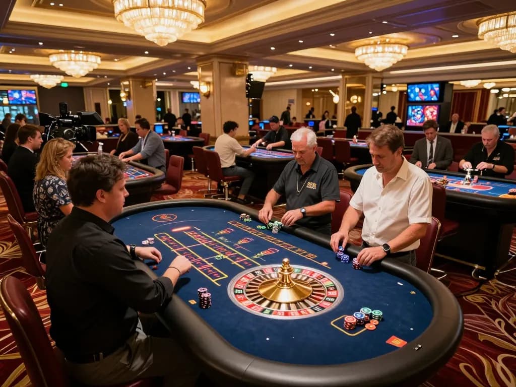 Casinò stranieri che accettano italiani players enjoying an exciting roulette game in a luxury casino setting filled with vibrant decor and ambient lighting