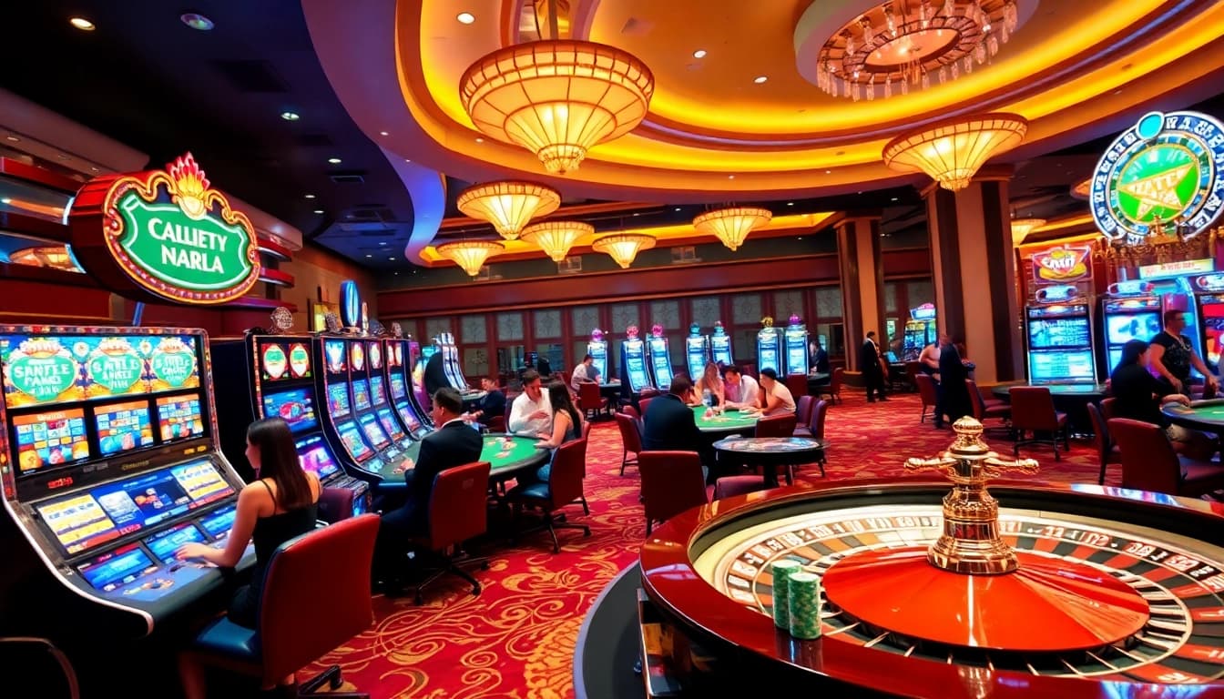 Casino gaming scene featuring KJC brand elements, showcasing vibrant tables and exciting players.