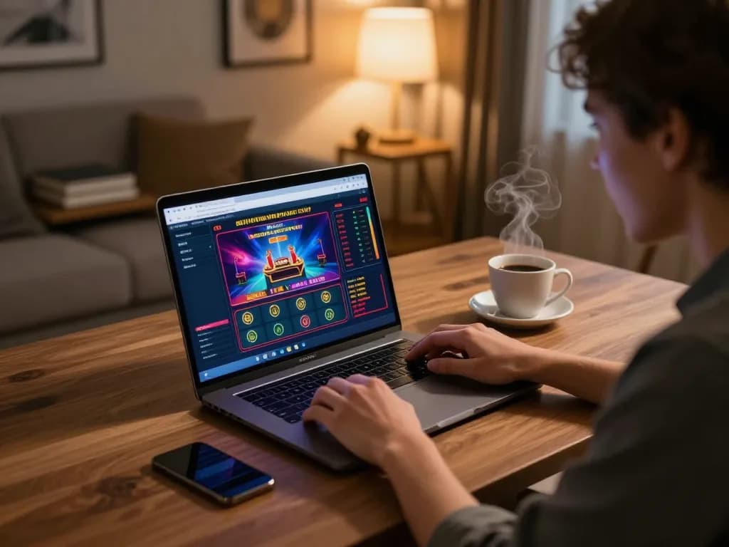 Engaged in strategic betting with ManClub at home, showcasing modern online casino setup