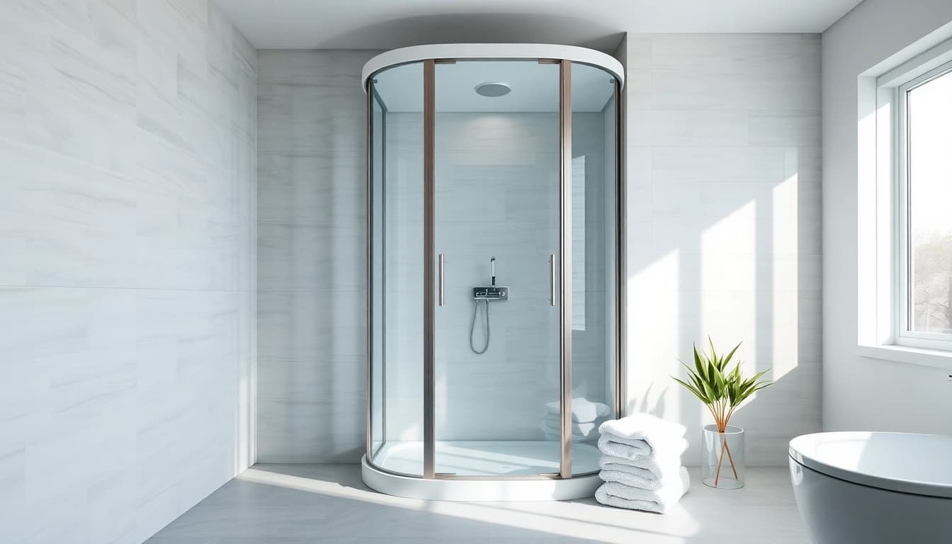 Die moderne sonni Duschkabine im Badezimmer bietet elegante Glaselemente und minimalistisches Design.