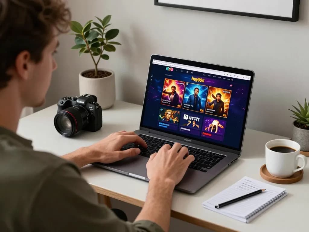 Player engaging in online gaming at the hay88x platform, showcasing a modern setup and strategy materials