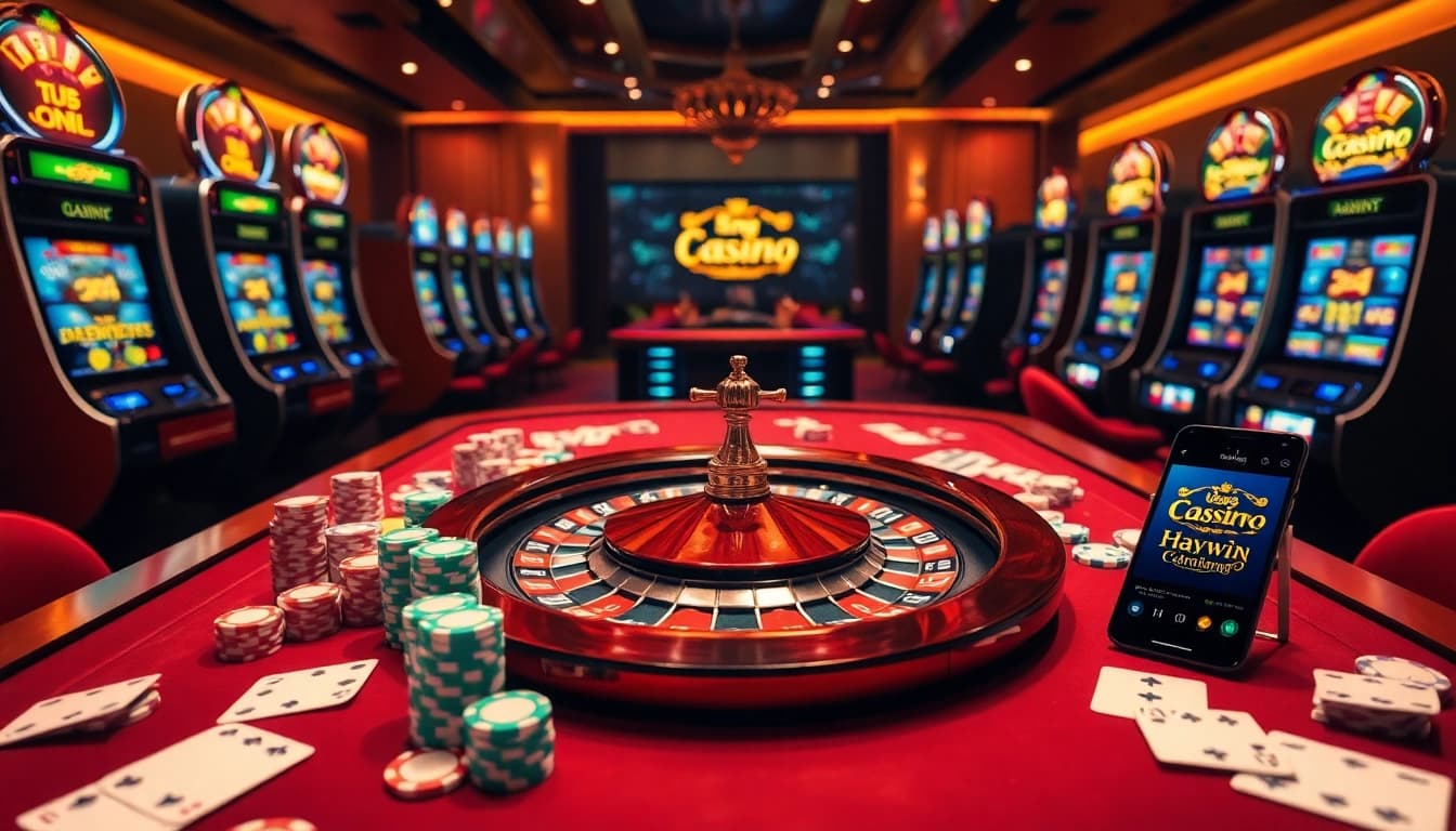 Experience thrilling gameplay with Link vào Haywin at a luxurious casino table featuring cards and chips.