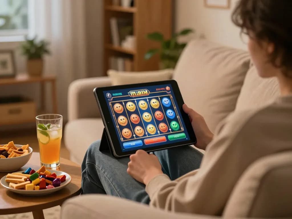 Engaging play on a เว็บสล็อตตรง interface during a cozy home evening gaming session