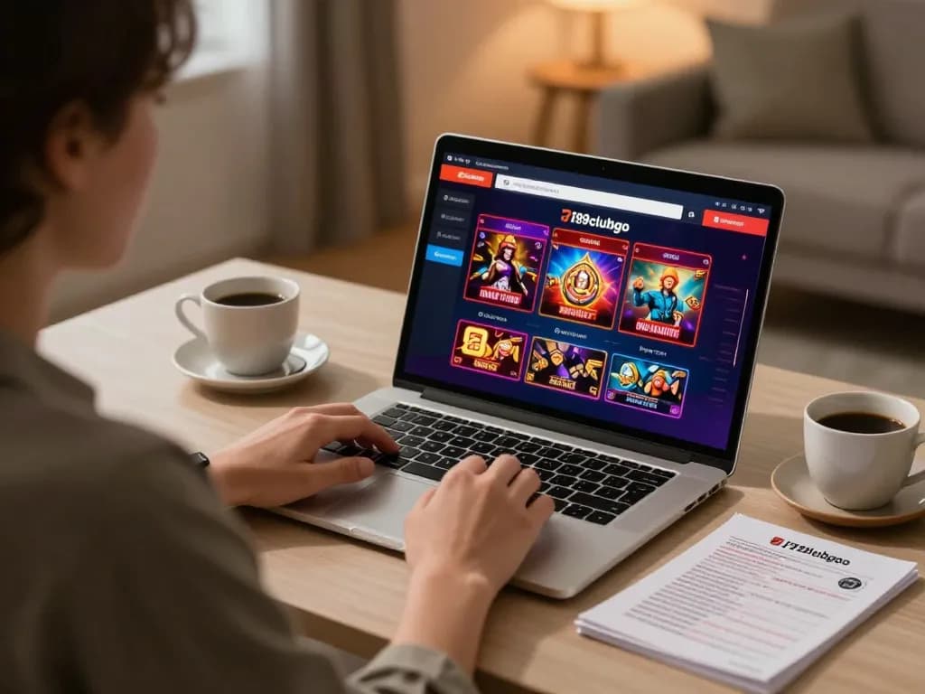 Engaging with the 789clubgo online gaming interface while enjoying comfortable home setup.