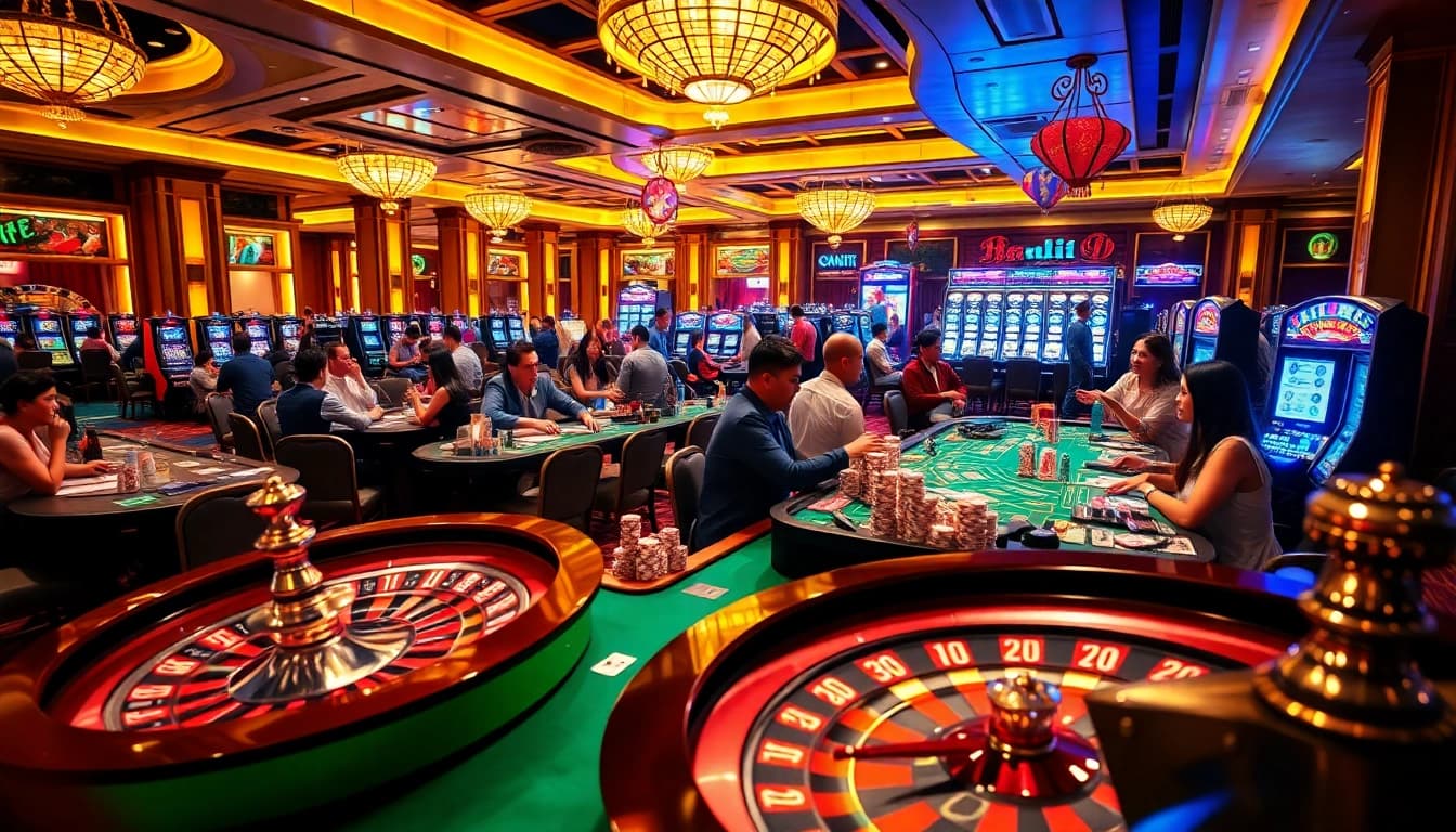 Exciting casino scene featuring gambling activities at a casino floor, showcasing https://hanoiculturetravel.com/ allure.