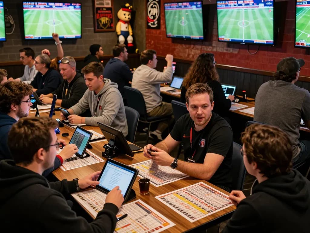 Bongdalu sports fans betting on live events in an exciting lounge atmosphere.