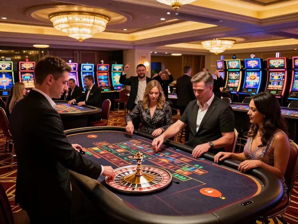 Players engaging in strategic bets at the roulette table at f8betz casino, featuring luxurious environment and vibrant atmosphere