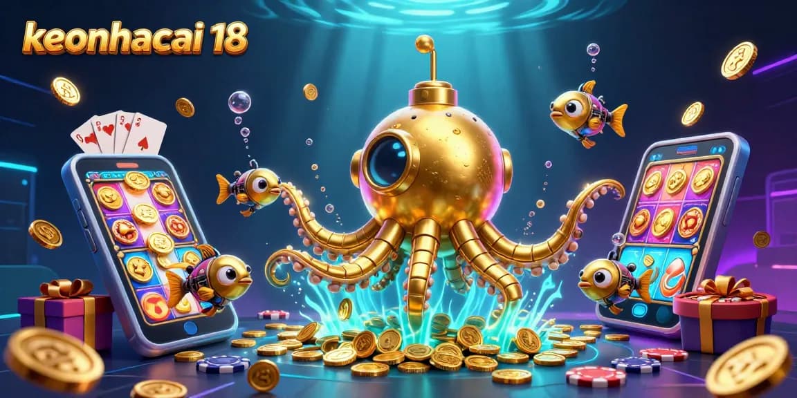 Engage with high-stakes betting at keonhacai 18, featuring a vibrant underwater casino scene.