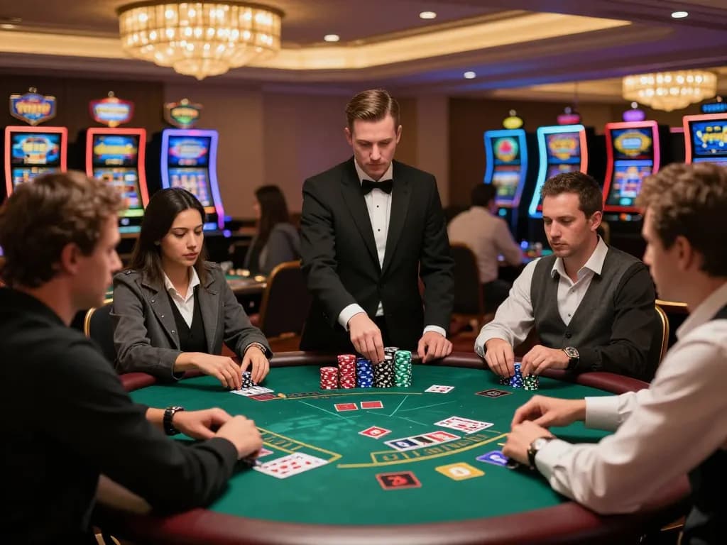 Exciting blackjack gameplay at 789betgo casino with players engaged and colorful chips visible.
