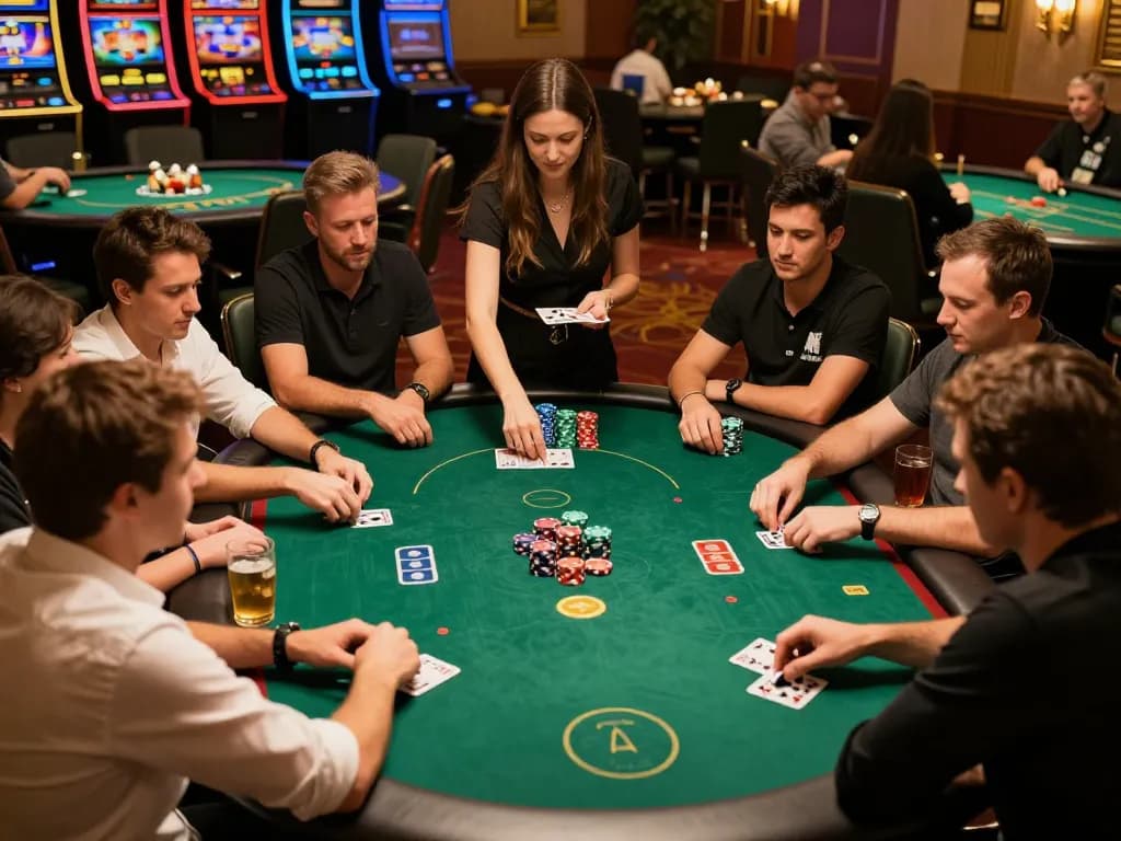 Engaged players at a lively poker night at MM99, showcasing strategy and excitement.
