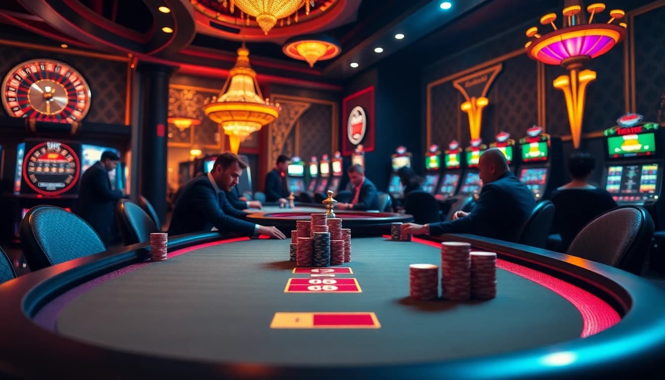 Players enjoying an intense poker game at 7upbet, highlighting casino excitement and strategy.