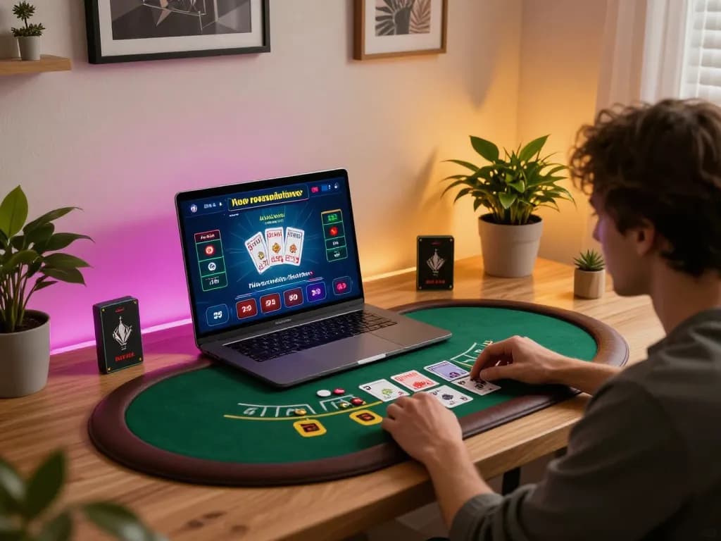 X88 user engaging in live dealer blackjack online, showcasing a dynamic and inviting home gaming environment