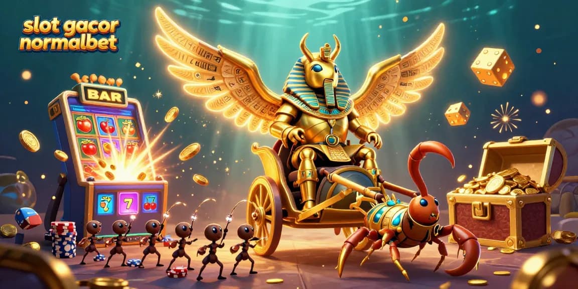 Menangkan slot gacor normalbet dengan berbagai simbol jackpot dan elemen kasino berkilau.