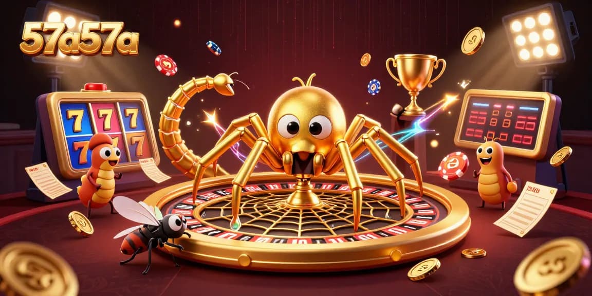 Experience thrilling spins at 57a57a with golden web roulette and animated characters.