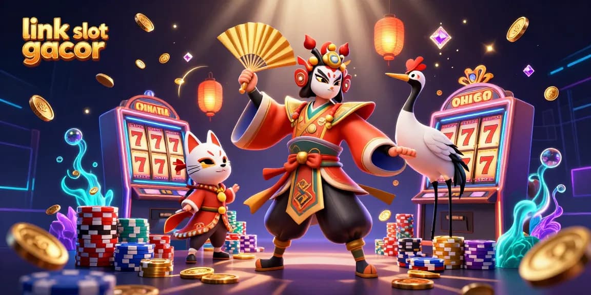 Experience the thrill of link slot gacor with vibrant characters and dynamic slot machine reels.