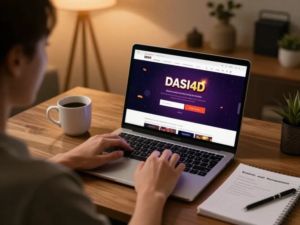 Login DASI4D di laptop selama sesi perjudian online strategis di kantor rumah yang nyaman.