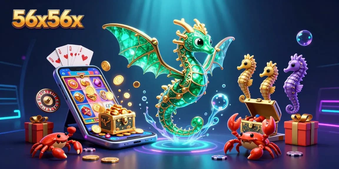 Engaging 56x56x illustration of a sea dragon amid vibrant casino elements, showcasing exciting gameplay