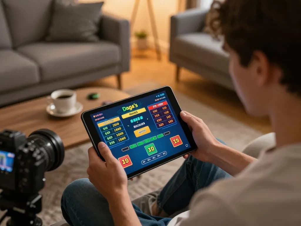 Daga live betting session on a tablet in a modern living room, showcasing an engaging gaming atmosphere.