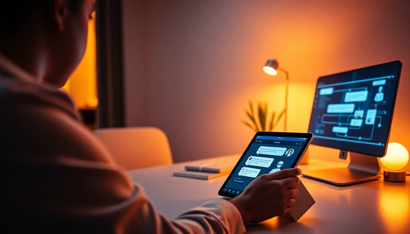 Engaging with an NSFW AI chatbot in a modern workspace.