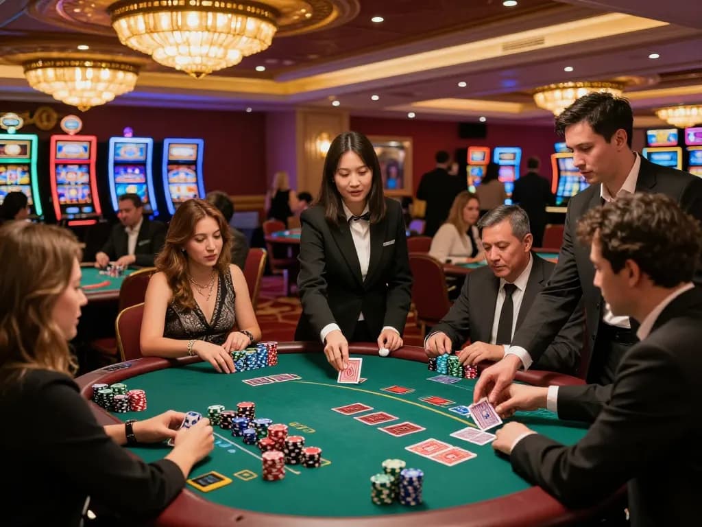 Players at f8beta2 blackjack tables enjoying an engaging card game under ambient casino lights