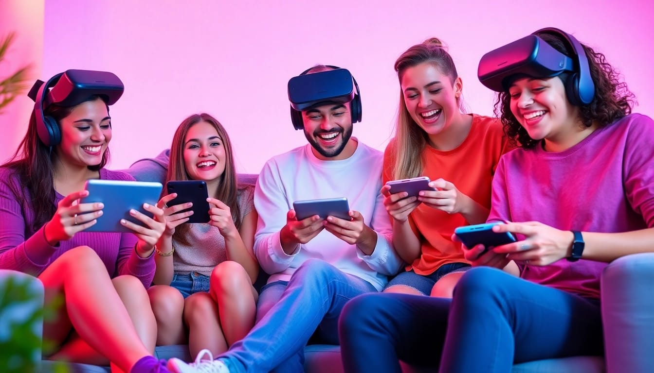 Players enjoying free porn games in a lively, modern gaming environment.