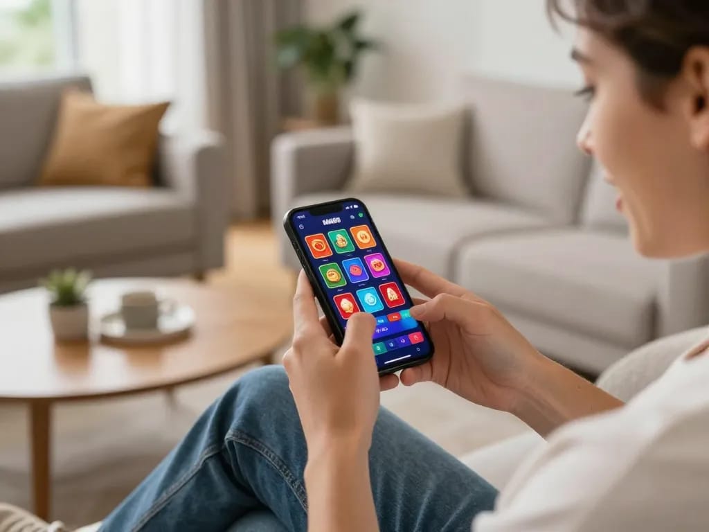 Engaging with the MM88 app on smartphone, showcasing vibrant online casino gaming experience