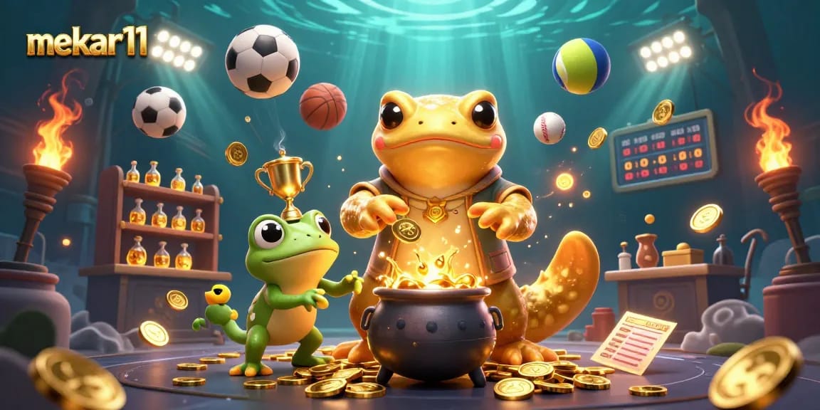 Engage with mekar11 and win big in a lively 3D cartoon casino scene featuring a golden salamander alchemist.