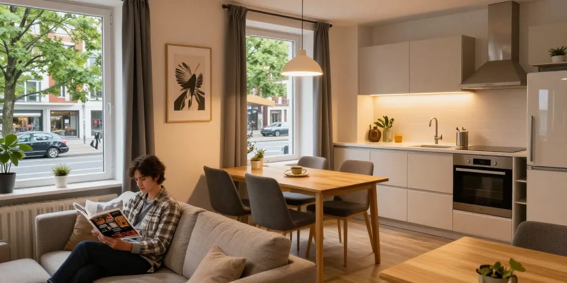 Entspannte Unterkunft in Hannover mit Monteurzimmer, modernem Wohnraum und Küchenzeile.