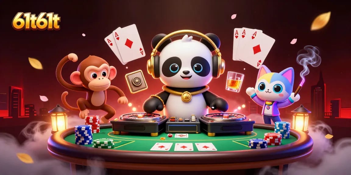 Jogue no 61t61t com panda DJ e muitos itens de poker e cassino na cena dinâmica.
